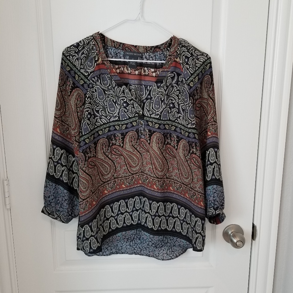 90s Paisley Vintage Retro Bohemian 3/4 Sleeve Pullover Blouse Small